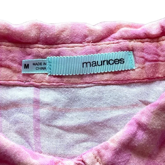Maurices pink & orange plaid checkered long sleeve button down shirt - Picture 4 of 14